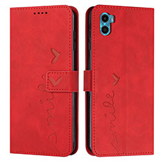 Leather Case Stands Flip Cover Holder Y03X for Motorola Moto E32 India Red