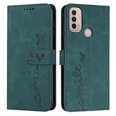 Leather Case Stands Flip Cover Holder Y03X for Motorola Moto E40 Green