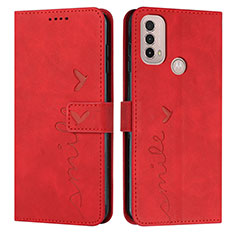 Leather Case Stands Flip Cover Holder Y03X for Motorola Moto E40 Red