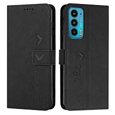 Leather Case Stands Flip Cover Holder Y03X for Motorola Moto Edge 20 5G Black