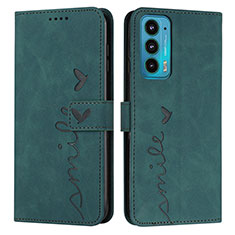 Leather Case Stands Flip Cover Holder Y03X for Motorola Moto Edge 20 5G Green