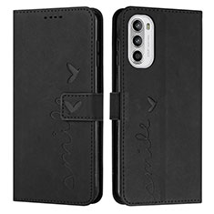 Leather Case Stands Flip Cover Holder Y03X for Motorola Moto Edge (2022) 5G Black