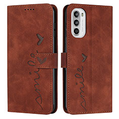 Leather Case Stands Flip Cover Holder Y03X for Motorola Moto Edge (2022) 5G Brown