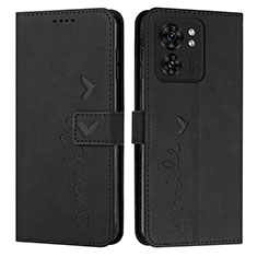 Leather Case Stands Flip Cover Holder Y03X for Motorola Moto Edge (2023) 5G Black