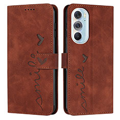 Leather Case Stands Flip Cover Holder Y03X for Motorola Moto Edge Plus (2022) 5G Brown