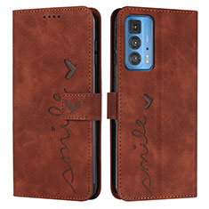 Leather Case Stands Flip Cover Holder Y03X for Motorola Moto Edge S Pro 5G Brown
