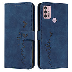 Leather Case Stands Flip Cover Holder Y03X for Motorola Moto G20 Blue