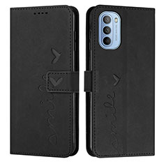 Leather Case Stands Flip Cover Holder Y03X for Motorola Moto G51 5G Black