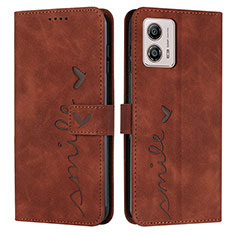 Leather Case Stands Flip Cover Holder Y03X for Motorola Moto G53j 5G Brown