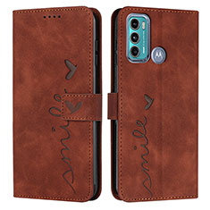 Leather Case Stands Flip Cover Holder Y03X for Motorola Moto G60 Brown
