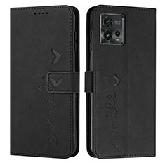 Leather Case Stands Flip Cover Holder Y03X for Motorola Moto G72 Black