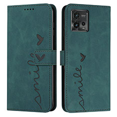 Leather Case Stands Flip Cover Holder Y03X for Motorola Moto G72 Green