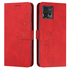 Leather Case Stands Flip Cover Holder Y03X for Motorola Moto G72 Red