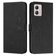 Leather Case Stands Flip Cover Holder Y03X for Motorola Moto G73 5G Black