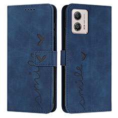 Leather Case Stands Flip Cover Holder Y03X for Motorola Moto G73 5G Blue