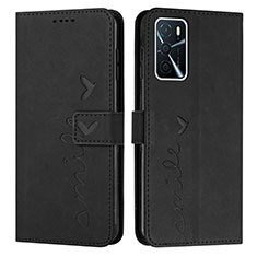 Leather Case Stands Flip Cover Holder Y03X for Oppo A16 Black