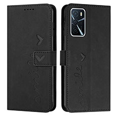 Leather Case Stands Flip Cover Holder Y03X for Oppo A16s Black