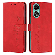 Leather Case Stands Flip Cover Holder Y03X for Oppo A38 Red