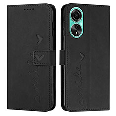 Leather Case Stands Flip Cover Holder Y03X for Oppo A58 4G Black