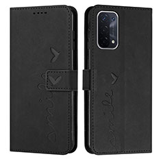 Leather Case Stands Flip Cover Holder Y03X for Oppo A74 5G Black