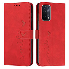 Leather Case Stands Flip Cover Holder Y03X for Oppo A74 5G Red