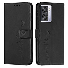 Leather Case Stands Flip Cover Holder Y03X for Oppo A77 5G Black