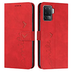 Leather Case Stands Flip Cover Holder Y03X for Oppo Reno5 F Red