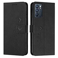 Leather Case Stands Flip Cover Holder Y03X for Oppo Reno6 5G Black