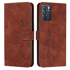 Leather Case Stands Flip Cover Holder Y03X for Oppo Reno6 5G Brown