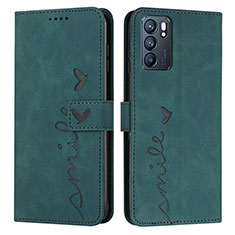 Leather Case Stands Flip Cover Holder Y03X for Oppo Reno6 5G Green