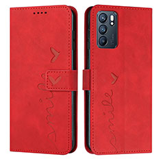 Leather Case Stands Flip Cover Holder Y03X for Oppo Reno6 5G Red