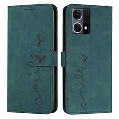 Leather Case Stands Flip Cover Holder Y03X for Oppo Reno7 4G Green