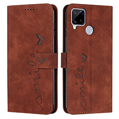 Leather Case Stands Flip Cover Holder Y03X for Realme 7i RMX2193 Brown