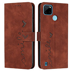 Leather Case Stands Flip Cover Holder Y03X for Realme C21Y Brown