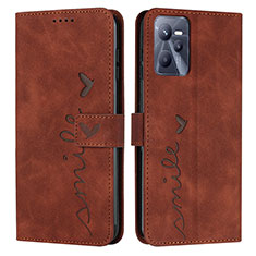 Leather Case Stands Flip Cover Holder Y03X for Realme C35 Brown