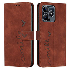 Leather Case Stands Flip Cover Holder Y03X for Realme C51 Brown