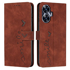 Leather Case Stands Flip Cover Holder Y03X for Realme C55 Brown