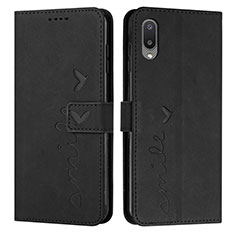 Leather Case Stands Flip Cover Holder Y03X for Samsung Galaxy A02 Black
