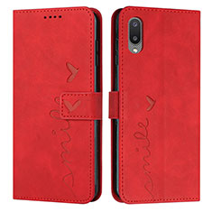 Leather Case Stands Flip Cover Holder Y03X for Samsung Galaxy A02 Red