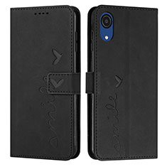 Leather Case Stands Flip Cover Holder Y03X for Samsung Galaxy A03 Core Black
