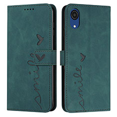 Leather Case Stands Flip Cover Holder Y03X for Samsung Galaxy A03 Core Green