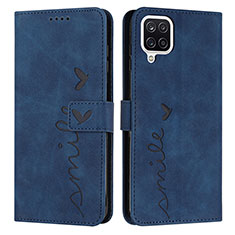 Leather Case Stands Flip Cover Holder Y03X for Samsung Galaxy A12 Blue