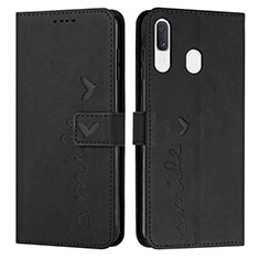 Leather Case Stands Flip Cover Holder Y03X for Samsung Galaxy A20 Black