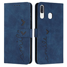 Leather Case Stands Flip Cover Holder Y03X for Samsung Galaxy A20 Blue