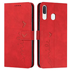 Leather Case Stands Flip Cover Holder Y03X for Samsung Galaxy A20 Red