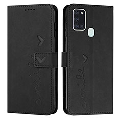 Leather Case Stands Flip Cover Holder Y03X for Samsung Galaxy A21s Black