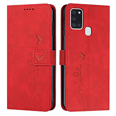 Leather Case Stands Flip Cover Holder Y03X for Samsung Galaxy A21s Red