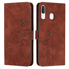 Leather Case Stands Flip Cover Holder Y03X for Samsung Galaxy A30 Brown