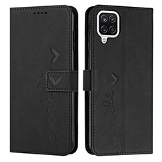 Leather Case Stands Flip Cover Holder Y03X for Samsung Galaxy M12 Black