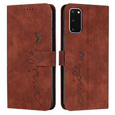 Leather Case Stands Flip Cover Holder Y03X for Samsung Galaxy S20 5G Brown